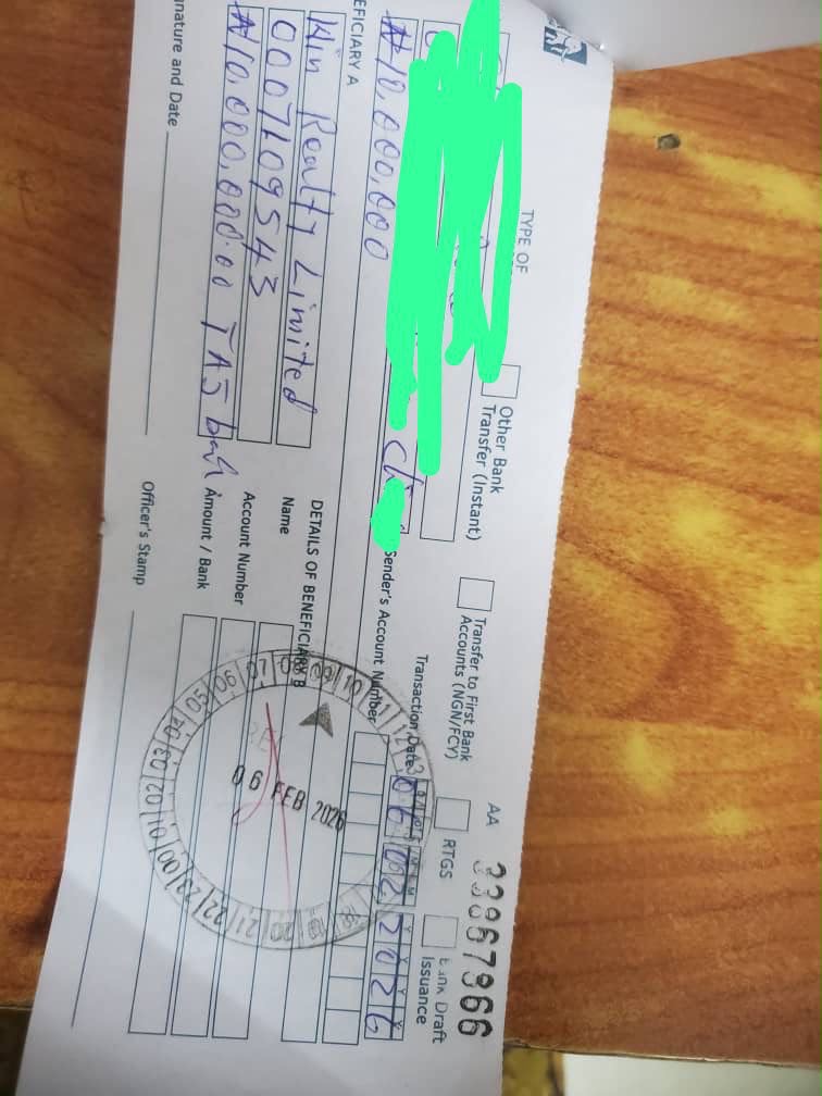 Transaction receipt: ₦10,000,000 — Bank draft — The Win Realty
